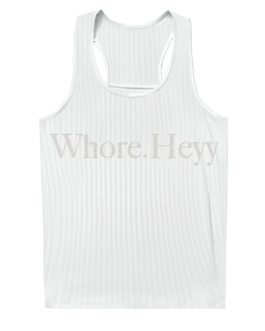 Jorgeous: WHORE-HEYY Rhinestoned White Ribbed Tank Top