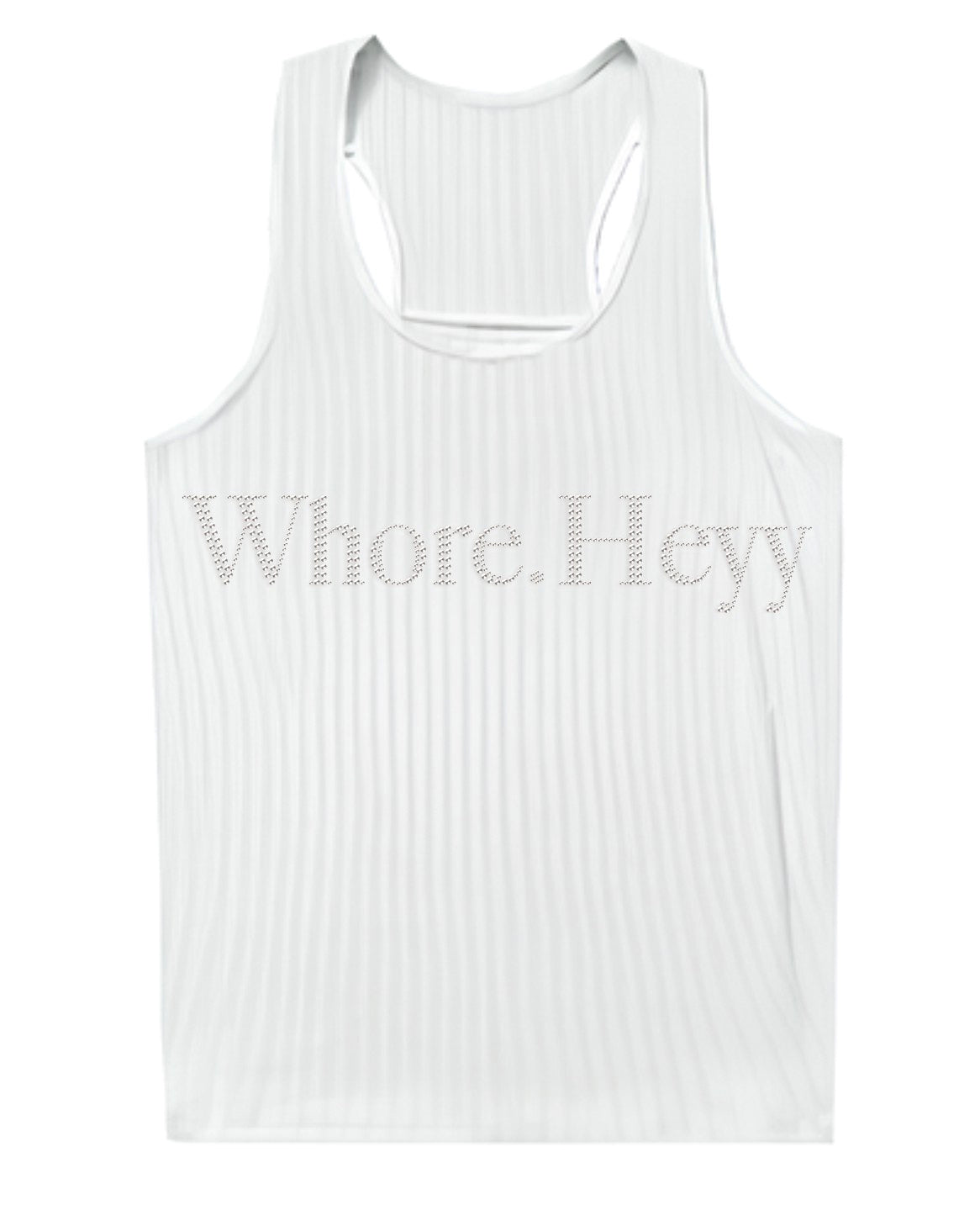 Jorgeous: WHORE-HEYY Rhinestoned White Ribbed Tank Top